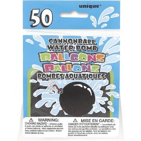 Cannonball-Shaped Black Water Bomb Balloons, 50 Count - Perfect for Epic Summer Battles & Outdoor Fun