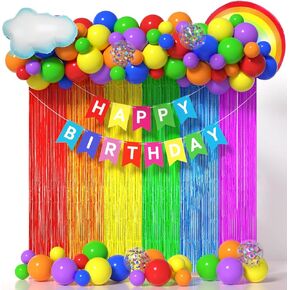 Rainbow Birthday Decorations - Rainbow Party Decor of Rainbow Balloons Arch Kit with Balloons Assorted Colors, Rainbow Birthday Banner, Rainbow Daisy Foil Balloons for Rainbow Birthday Party Supplies