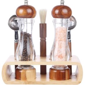 KKC HOME ACCENTS Wooden Salt and Pepper Grinder sets,6 inch, Salt Pepper Grinder Mill sets,Rubber Wood,Adjustable Coarseness Fine to Coarse