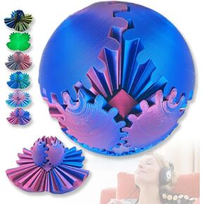 The Steampunk Whirling Wonder Fidget-Gear Ball 3D Printed Gear Ball Spin Ball OR Cube Fidget Toy - Perfect for Stress and Anxiety Relaxin Desk Toy (E)