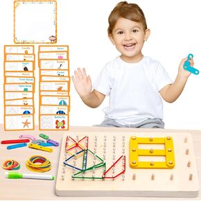 HEELWIRE خشبية Geoboard مونتيسوري التعليم المبكر، Geo Board لعبة الرياضيات المتلاعبة للتفكير المنطقي وتطوير المهارات الحركية الدقيقة، لعبة الدماغ دعابة STEM.