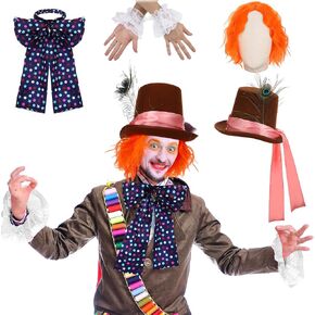 مجموعة إكسسوارات أزياء الهالوين للكبار تتضمن قبعة بنية اللون برتقالية مجعدة وربطة عنق وقفازات دانتيل للرجال والنساء والحفلات التنكرية والأحداث التنكرية in Kuwait