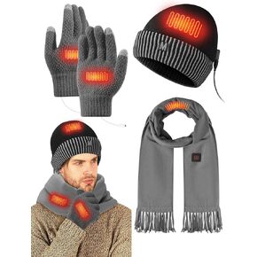 Cutecrop 3 Pieces USB Heated Hat Scarf Gloves Set for Winter Heated Knitted Beanie Hats Touch Screen Heated Hand Warmer Gloves Heated Neck Warmer for Men Women Warmer Winter Gift