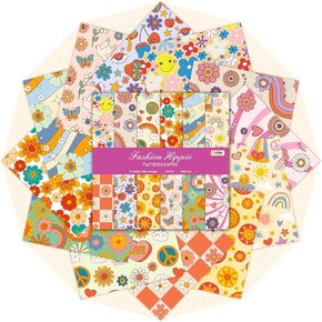 Boho Fashion Hippie Pattern Paper-48 Pcs 12 Designs 12x12 in Boho Rainbow Double Sided Colorful Decorative Craft Paper Scrapbooking Cardstock,For DIY Art Craft Card Making Scrapbook Photo Album Decor