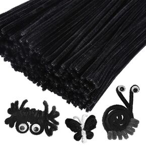 Pipe Cleaners Craft, 200PCS Black Chenille Stems, Thick Pipe Cleaners Bulk for Kids Arts and Crafts Projects, Hair Braid, Halloween Decorations(6 mm x 12 Inch)
