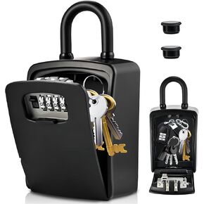 XL Large Key Lock Box, 5.5"x4"x2" Waterproof Kirsite Combination Lockbox for Keys Outdoor, Portable Key Lock Box Wall Mount with Code (1 Pack, Black)