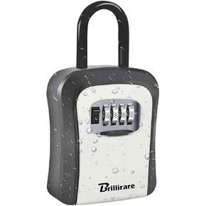 2 Pack Key Lock Box, Waterproof 4 Digits Combination Lockbox with Removable Shackle, Wall Mount Resettable Key Hider, Upgraded Large Password Boxes for Car House Office Apartment Keys-Grey