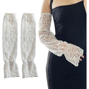 White Lace Arm Sleeves, To Cover Arms Women detachable tulle sheer sleeves mesh Fashion Puffy sleeves Gloves