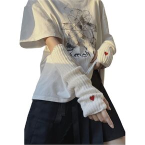 Verdusa Women's Heart Knit Arm Warmers Y2k Arm Sleeves Fingerless Gloves