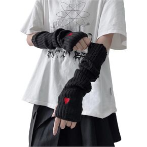 Verdusa Women's Heart Knit Arm Warmers Y2k Arm Sleeves Fingerless Gloves