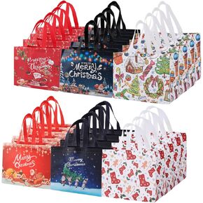 ToolValtz 24 Pack Christmas Gift Bags, Christmas Tote Bags with Handles, Reusable Non-Woven Christmas Treat Bags for Gift Wrapping, Shopping,Xmas Holiday Party Supplies Decor, 12.8×9.8×6.7"
