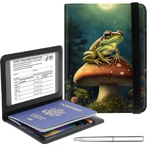 Passport Holder Cover Wallet Travel Essentials RFID Blocking Case Leather Passport Cover Wallet Vaccine Card Slot Organizer for Men Women, Woodgrain starry sky