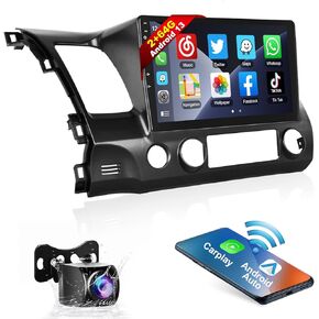 Podofo Car Stereo for Honda Civic 2006-2011 Wireless Apple Carplay Android Auto 2G+32G Android Touchscreen Radio with GPS Bluetooth RDS HiFi + HD Backup Camera