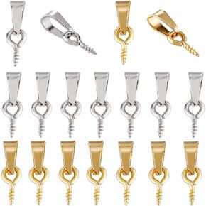 SUNNYCLUE 1 Box 60Pcs Jewelry Findings Eye Pins Screw Eye Pin Peg Bails Pinch Bails Silver Gold Stainless Steel Screw Eyepins for Half Drilled Beads Charms Jewelry Making Supplies DIY Necklace Earring