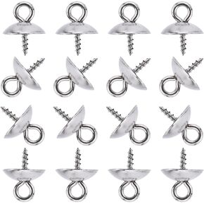 SUNNYCLUE 1 Box 100Pcs Eye Pin Bails Screw Eye Pin Bail 304 Stainless Steel Bead Cap Small Screw Eye pins Clasps Hooks Pin Eye Screws Connectors for Jewelry Making Accessories DIY Half Drilled Beads