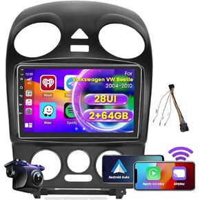 Roinvou 2+64G Android CarPlay Stereo for 2004-2010 VW Volkswagen Beetle, Built-in Wireless CarPlay Radio with Android Auto, 9'' Touch Screen in-Dash GPS Navigation Support Mirror Link BT FM RDS AHD