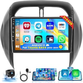 Roinvou 2+64G Android CarPlay Stereo for 2003-2005 Toyota RAV4, Built-in Wireless CarPlay with Android Auto, 9'' Touchscreen in-Dash GPS Navigation Support Mirror Link BT FM RDS AHD