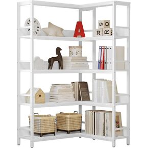 IRONCK Industrial Bookshelves 5 Tiers Corner Bookcases with Baffles Etagere Shelf Storage Rack with Metal Frame for Living Room Home Office