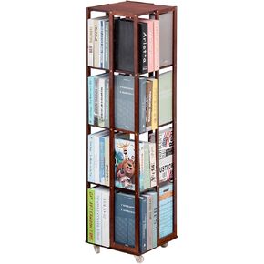 COPREE 5 Tier Rolling Bookcase, Bamboo 360 Rotating Bookshelf, Freestanding Storage Organizer Holder Book Rack with Wheels for Bedroom, Living Room Home and Office