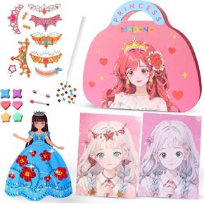 3-in-1 Dress Up Game Set,Princess Makeup Dress Up Game Set,Make Up Play on Paper&Diamond PaintingGirls Princess Sticker Books Travel Toys Birthday Gifts for Girls Ages 4 5 6 7 8 9+ ﻿