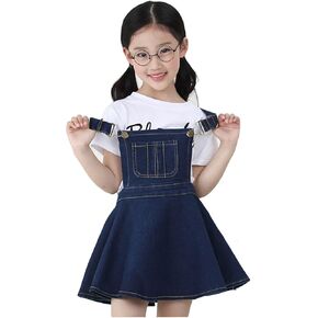 KIDSCOOL SPACE Girls Denim Skirts,Little Big Girls Soft Stretchy Jeans Overall Dress