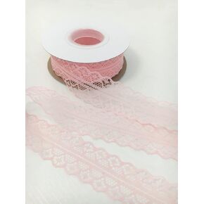 Hellensp 25 Yards 1.2 Inch Wide Lace Trim Ribbon Pink Roll Ribbons for Sewing& Crafts Hair Bow Making, Package Wrapping