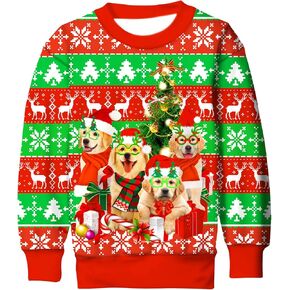 Kids Boys Ugly Christmas Sweater Fleece Sweatshirt 3D Funny Printed Long Sleeve Xmas Pullover Jumper