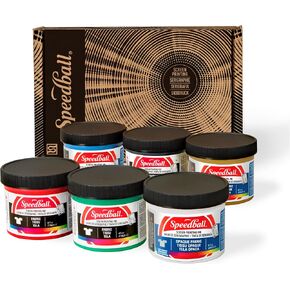 Speedball Fabric and Opaque Screen Printing Ink Set, Comfort & Joy, Metallic Color Assortment, 4-Ounce (6-Pack), Comfort and Joy: Gold, Red, Black, Green, Blue Topaz, Pearly White