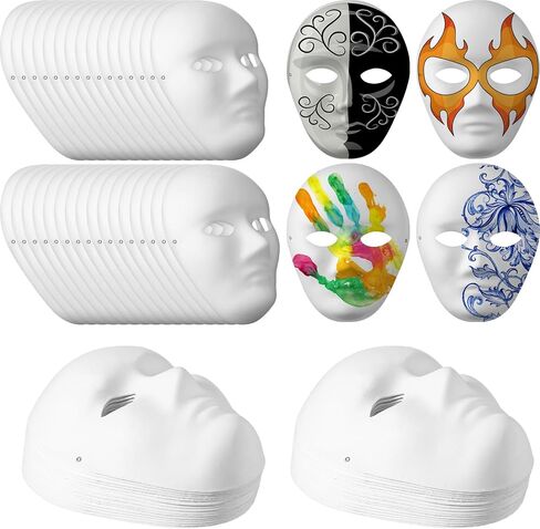 Hiboom 80 Pcs DIY Full Face Masks Paintable Paper Mask Paper Mache Masks Masquerade Mask, Halloween Mask and Classroom Art in Saudi Arabia