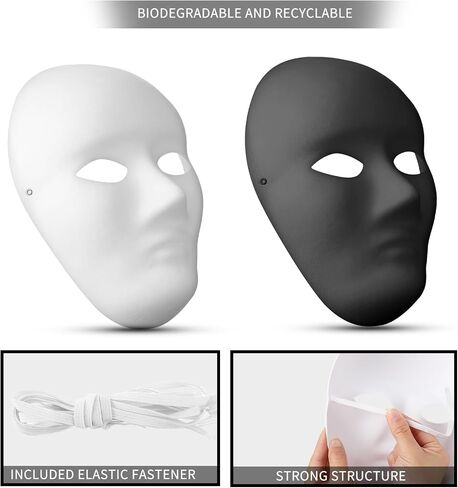 Hiboom 80 Pcs DIY Full Face Masks Paintable Paper Mask Paper Mache Masks Masquerade Mask, Halloween Mask and Classroom Art in Saudi Arabia