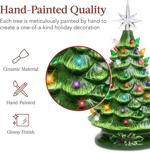 Best Choice Products 15in Ceramic Christmas Tree, Pre-lit Hand-Painted Tabletop Holiday Tree, Star Topper, 64 Lights - Green w/Multicolored Bulbs in Saudi Arabia