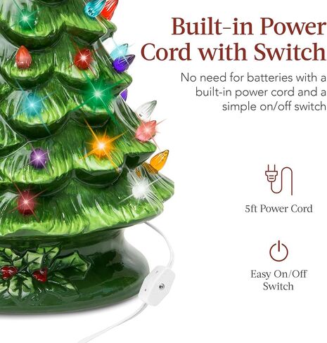 Best Choice Products 15in Ceramic Christmas Tree, Pre-lit Hand-Painted Tabletop Holiday Tree, Star Topper, 64 Lights - Green w/Multicolored Bulbs in Saudi Arabia
