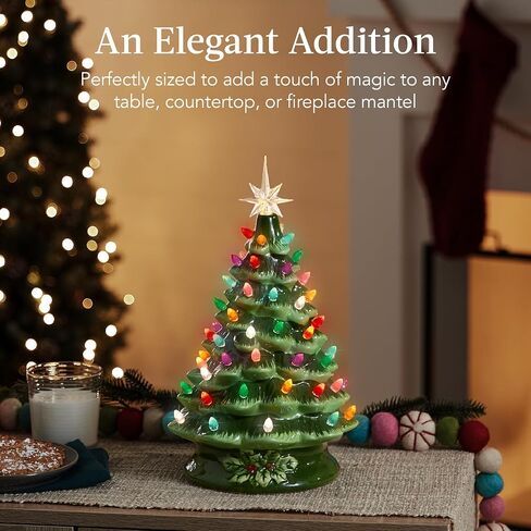 Best Choice Products 15in Ceramic Christmas Tree, Pre-lit Hand-Painted Tabletop Holiday Tree, Star Topper, 64 Lights - Green w/Multicolored Bulbs in Saudi Arabia