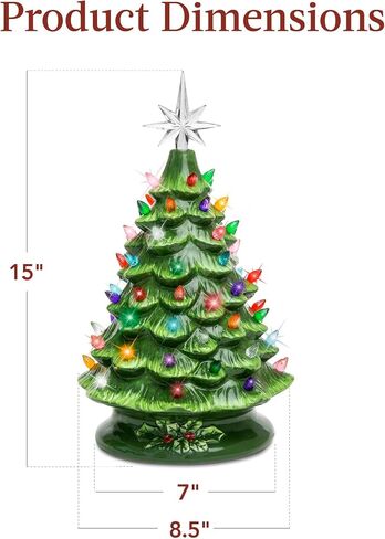 Best Choice Products 15in Ceramic Christmas Tree, Pre-lit Hand-Painted Tabletop Holiday Tree, Star Topper, 64 Lights - Green w/Multicolored Bulbs in Saudi Arabia