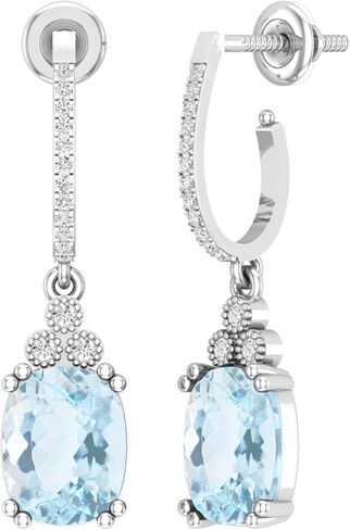 Dazzlingrock Collection 9x7mm Each Cushion Gemstone & Round White Diamond J-Shape Dangle Drop Earrings for Her in Gold in Saudi Arabia