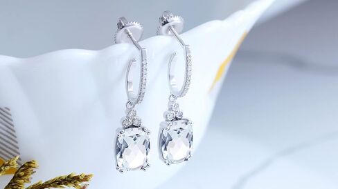 Dazzlingrock Collection 9x7mm Each Cushion Gemstone & Round White Diamond J-Shape Dangle Drop Earrings for Her in Gold in Saudi Arabia