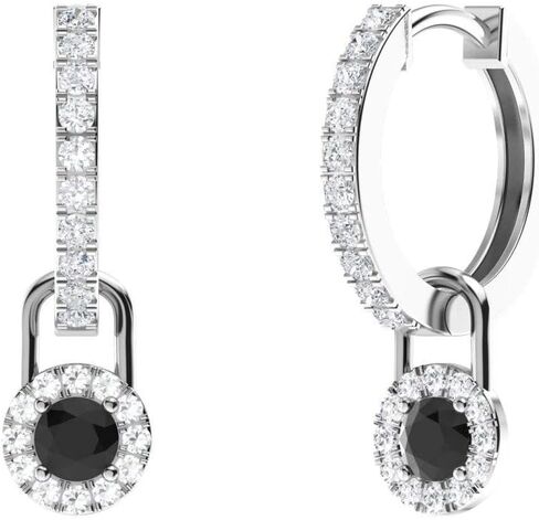 أقراط هاجي من الماس الطبيعي والمعتمد من Diamondere مع سحر هالة من الأحجار الكريمة المتدلية من الذهب الأبيض عيار 14 قيراط | أقراط صغيرة 0.80 قيراط للنساء in Kuwait