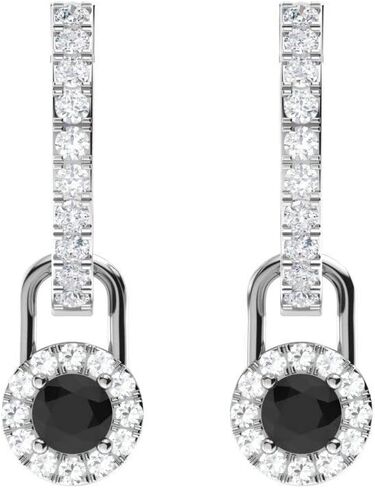 أقراط هاجي من الماس الطبيعي والمعتمد من Diamondere مع سحر هالة من الأحجار الكريمة المتدلية من الذهب الأبيض عيار 14 قيراط | أقراط صغيرة 0.80 قيراط للنساء in Kuwait