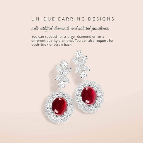 أقراط هاجي من الماس الطبيعي والمعتمد من Diamondere مع سحر هالة من الأحجار الكريمة المتدلية من الذهب الأبيض عيار 14 قيراط | أقراط صغيرة 0.80 قيراط للنساء in Kuwait