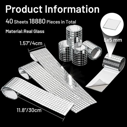 PP OPOUNT 18880 PCS Disco Ball Tiles, 5 x 5 mm Self-Adhesive Mosaic Tiles in Saudi Arabia