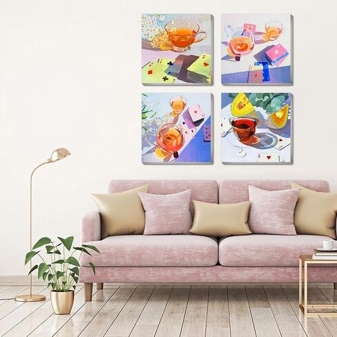 Amzdiyfun 4 Packs Framed Landscape Paint by Numbers Kit for Adults,DIY Adult Paint by Number Kits on Canvas,Acrylic Painting by Numbers for Home Wall Decor,7.8x7.8inch. in Saudi Arabia