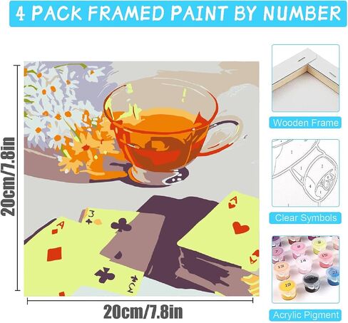 Amzdiyfun 4 Packs Framed Landscape Paint by Numbers Kit for Adults,DIY Adult Paint by Number Kits on Canvas,Acrylic Painting by Numbers for Home Wall Decor,7.8x7.8inch. in Saudi Arabia