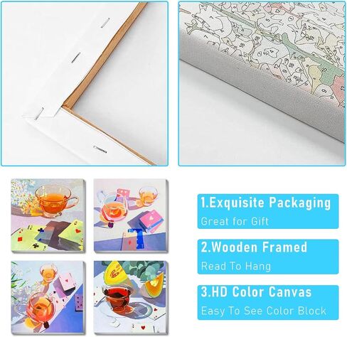 Amzdiyfun 4 Packs Framed Landscape Paint by Numbers Kit for Adults,DIY Adult Paint by Number Kits on Canvas,Acrylic Painting by Numbers for Home Wall Decor,7.8x7.8inch. in Saudi Arabia