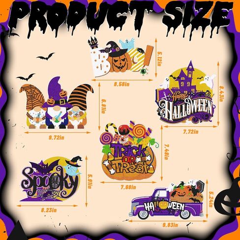 Chiisong 6 Pcs Halloween Diamond Painting Glow in The Dark Diamond Art Painting Kits Pumpkin Gnome Spooky Shaped Diamond Paintings Hanging Ornaments for DIY Halloween Holiday Party Decoration Gift in Saudi Arabia