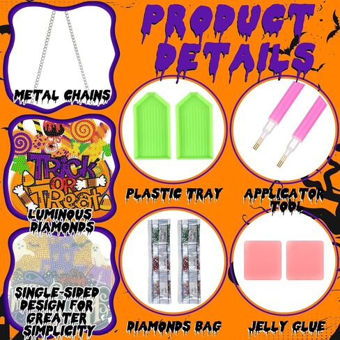 Chiisong 6 Pcs Halloween Diamond Painting Glow in The Dark Diamond Art Painting Kits Pumpkin Gnome Spooky Shaped Diamond Paintings Hanging Ornaments for DIY Halloween Holiday Party Decoration Gift in Saudi Arabia