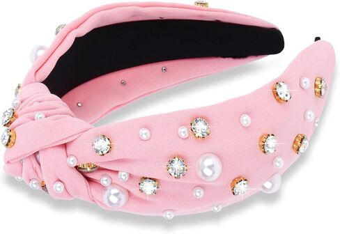 Pink Pearl Wide Headband for Women Girls Women Rhinestone Headband Wide Knotted Headband for Women Hair Accessories Wide Top Knot Headbands in Kuwait
