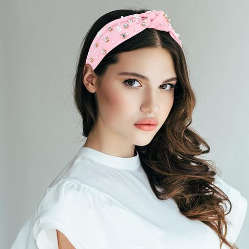 Pink Pearl Wide Headband for Women Girls Women Rhinestone Headband Wide Knotted Headband for Women Hair Accessories Wide Top Knot Headbands in Kuwait