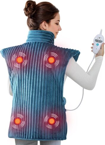 Heating Pad for Neck and Shoulders with 2 Massagers,Vibrating Heating Pads for Back Pain Relief, Auto-shutoff,2 Heat Settings,4 Massage Modes,Machine Washable,Grey in Saudi Arabia