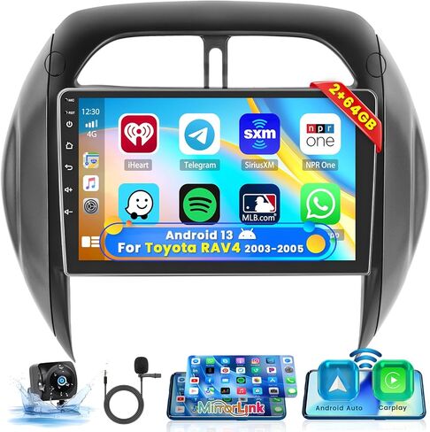 Roinvou 2+64G Android 13 CarPlay Stereo for 2000-2003 Toyota RAV4, Built-in Wireless CarPlay Radio with Android Auto, 9'' Touch Screen in-Dash GPS Navigation Support Mirror Link BT HiFi WiFi RDS SWC in Kuwait