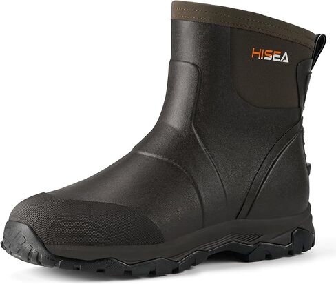 HISEA Upgraded Excursion Pro Men's Rain Boots, Ankle Height Rubber Hunting Boots Waterproof Insulated Neoprene Boots Durable Outdoor Mud Booties for Hunting Gardening Farming Fishing and Yard Work in Kuwait